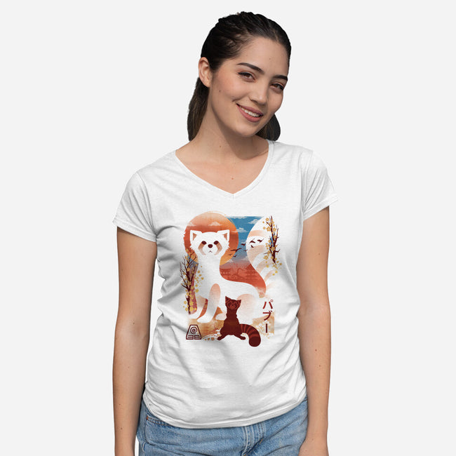 Fire Ferrets-Womens-V-Neck-Tee-dandingeroz