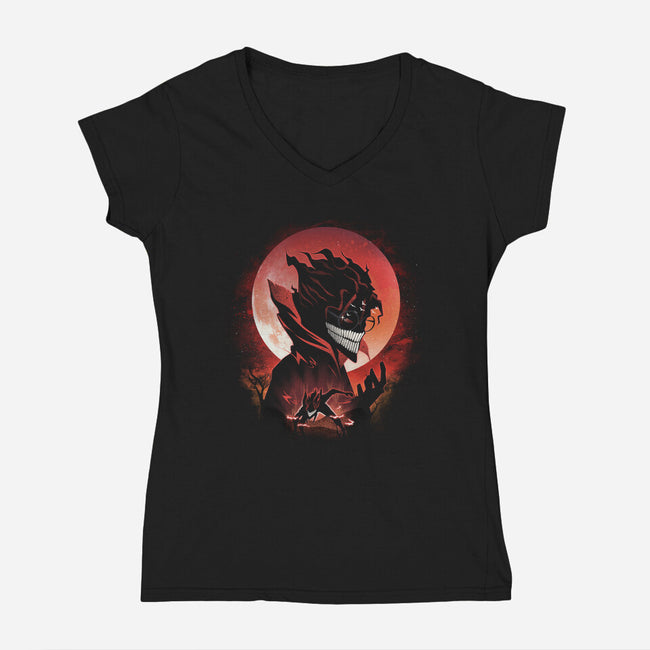 Okarun Night-Womens-V-Neck-Tee-dandingeroz