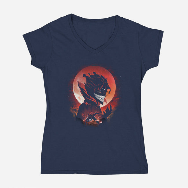 Okarun Night-Womens-V-Neck-Tee-dandingeroz