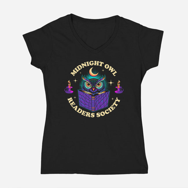 Midnight Owl Readers Society-Womens-V-Neck-Tee-sachpica