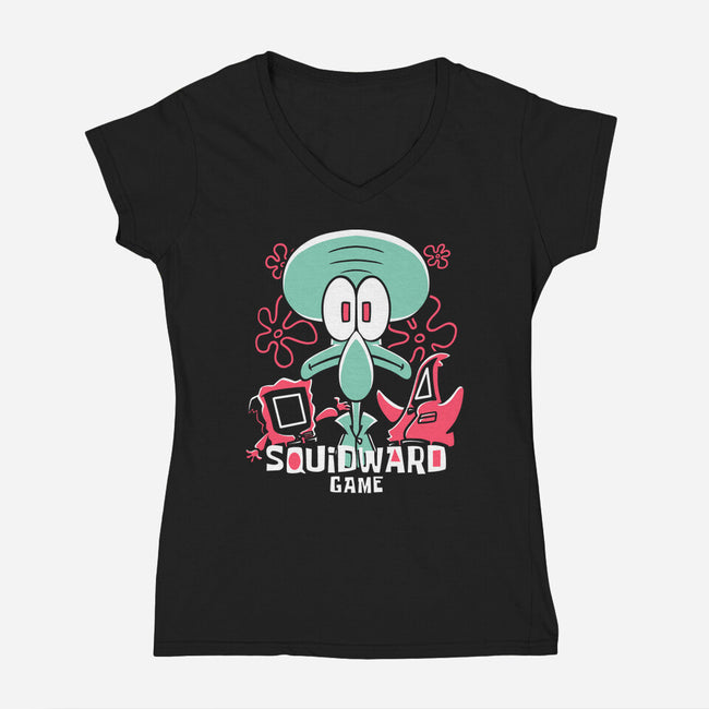 Squidward's Game-Womens-V-Neck-Tee-estudiofitas