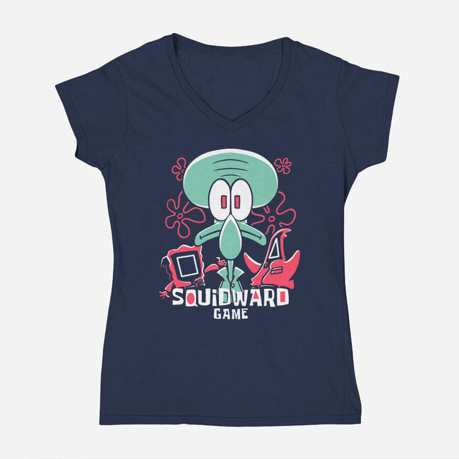 Squidward's Game-Womens-V-Neck-Tee-estudiofitas