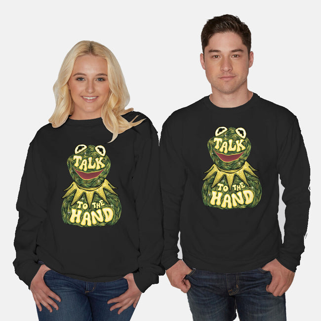 Talk To The Kermit Hand-Unisex-Crew Neck-Sweatshirt-glitchygorilla