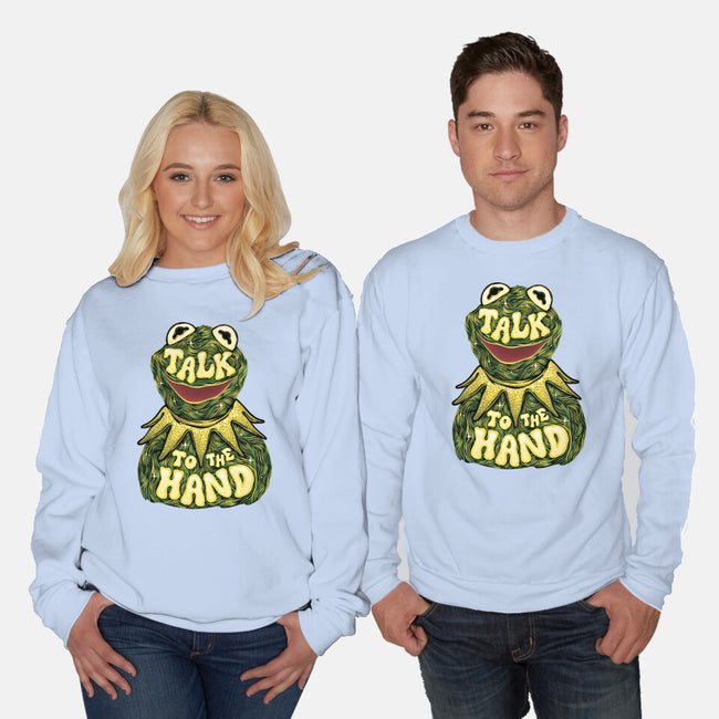 Talk To The Kermit Hand-Unisex-Crew Neck-Sweatshirt-glitchygorilla
