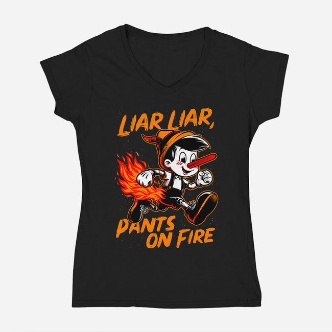 Liar Pants On Fire-Womens-V-Neck-Tee-Studio Mootant