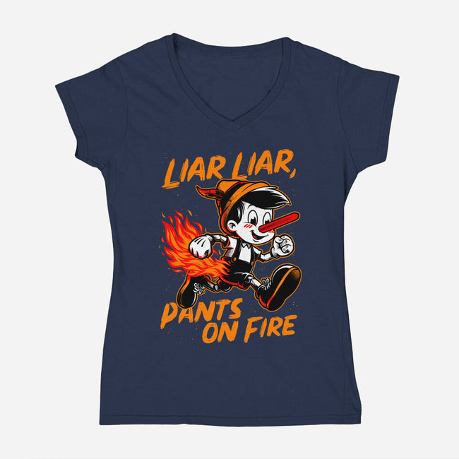 Liar Pants On Fire-Womens-V-Neck-Tee-Studio Mootant