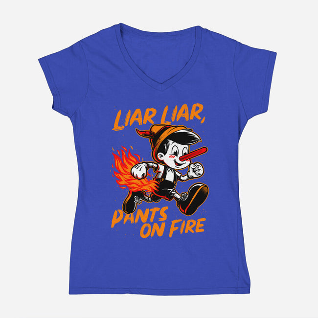Liar Pants On Fire-Womens-V-Neck-Tee-Studio Mootant