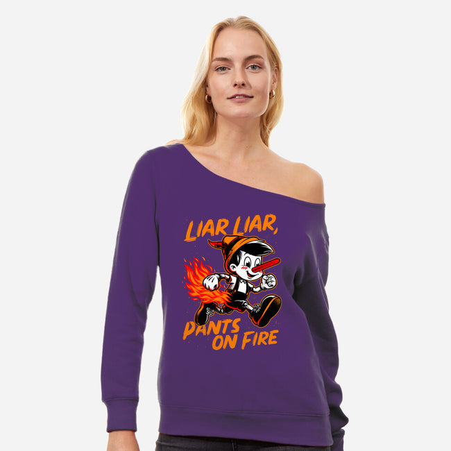 Liar Pants On Fire-Womens-Off Shoulder-Sweatshirt-Studio Mootant