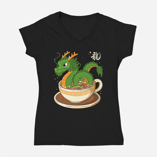Coffee Dragon-Womens-V-Neck-Tee-Eoli Studio