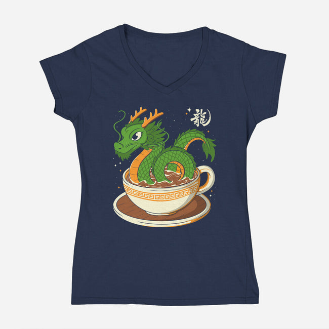 Coffee Dragon-Womens-V-Neck-Tee-Eoli Studio