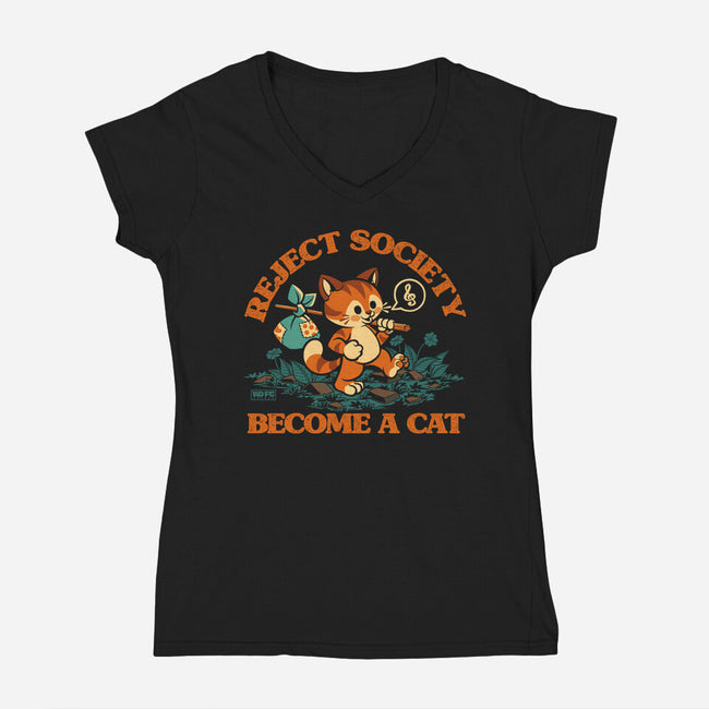 Reject Humanity Become A Cat-Womens-V-Neck-Tee-worlddominationforcats