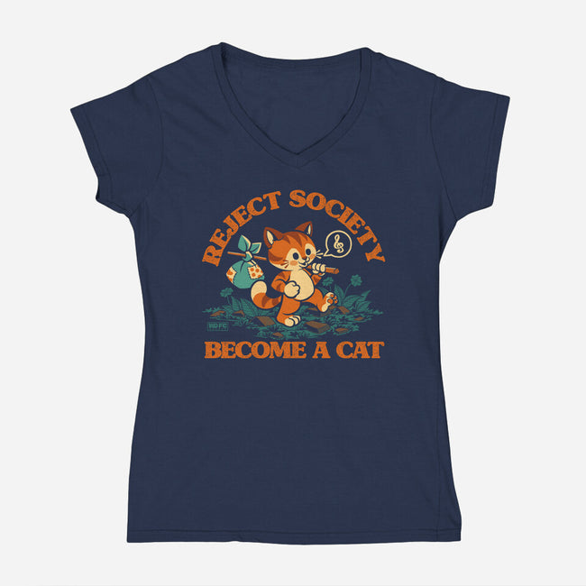 Reject Humanity Become A Cat-Womens-V-Neck-Tee-worlddominationforcats