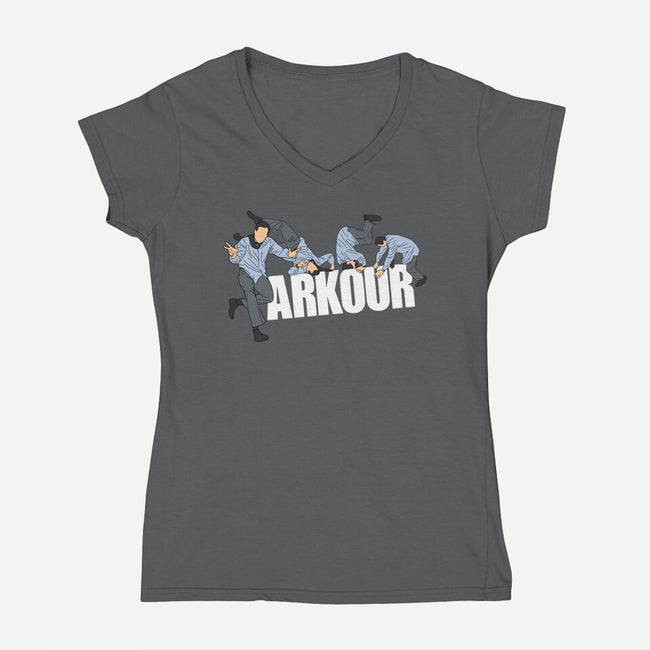 Parkour In The Office-Womens-V-Neck-Tee-Tronyx79