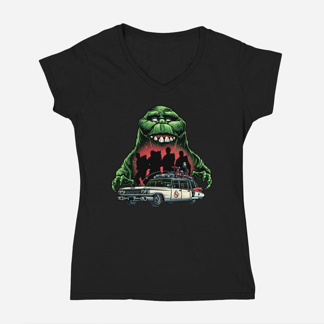 Green Slime-Womens-V-Neck-Tee-momma_gorilla