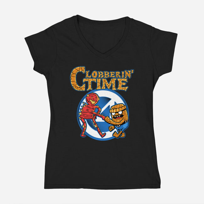 Clobberin Time-Womens-V-Neck-Tee-demonigote