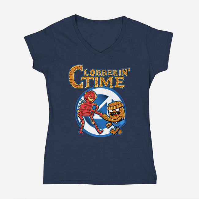 Clobberin Time-Womens-V-Neck-Tee-demonigote