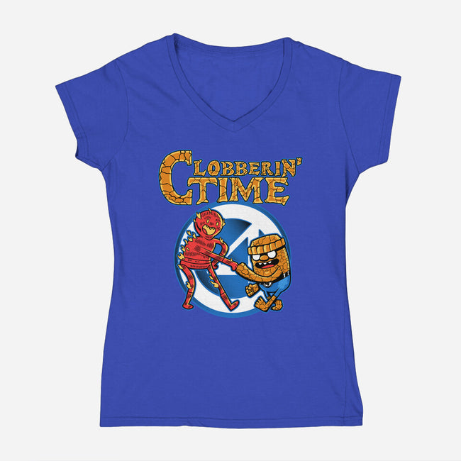 Clobberin Time-Womens-V-Neck-Tee-demonigote
