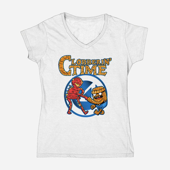 Clobberin Time-Womens-V-Neck-Tee-demonigote
