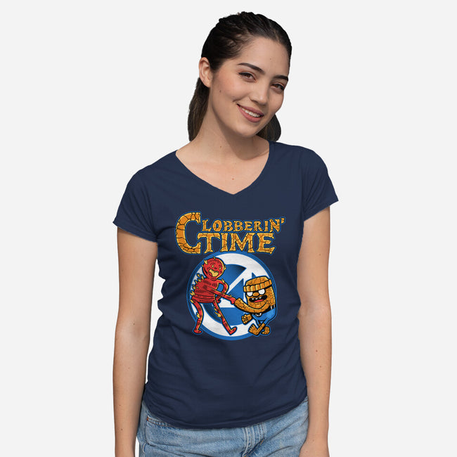 Clobberin Time-Womens-V-Neck-Tee-demonigote