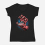 Big Red Hand-Womens-V-Neck-Tee-glitchygorilla