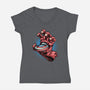 Big Red Hand-Womens-V-Neck-Tee-glitchygorilla