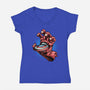 Big Red Hand-Womens-V-Neck-Tee-glitchygorilla