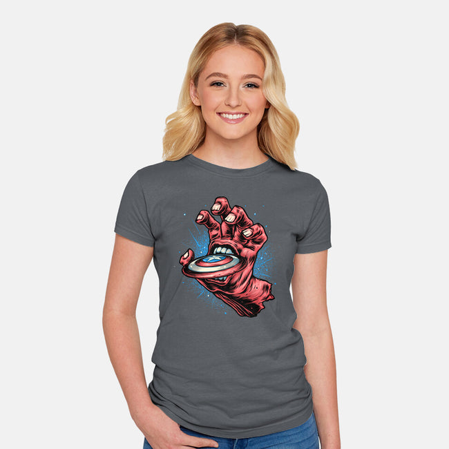 Big Red Hand-Womens-Fitted-Tee-glitchygorilla