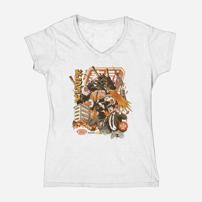 Sushi Dragon Attack-Womens-V-Neck-Tee-ilustrata