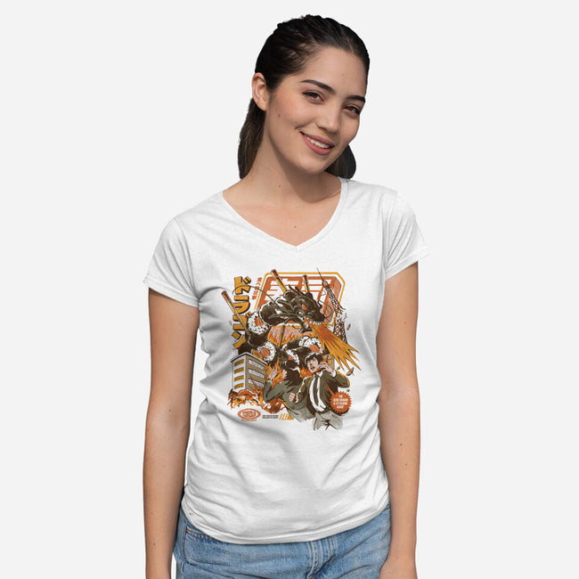 Sushi Dragon Attack-Womens-V-Neck-Tee-ilustrata