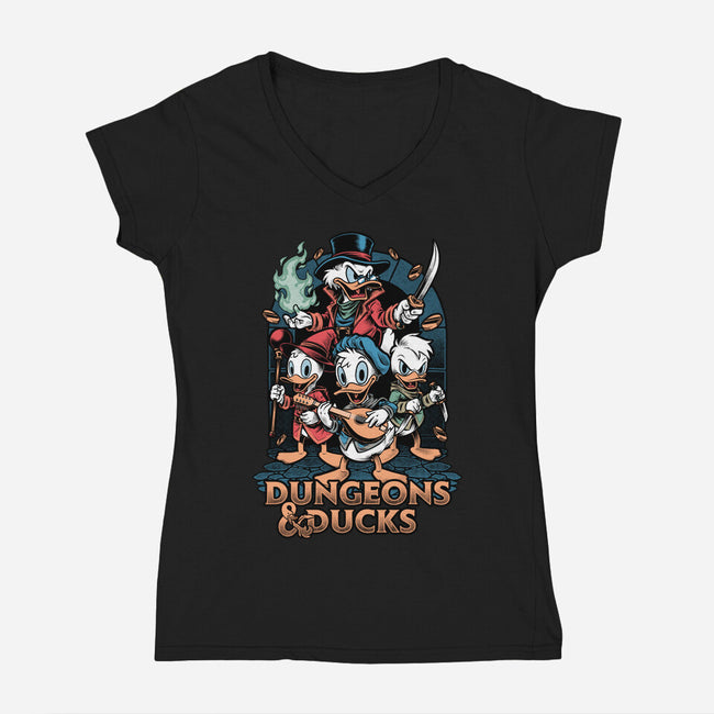 Dungeons And Ducks Cartoon-Womens-V-Neck-Tee-Studio Mootant