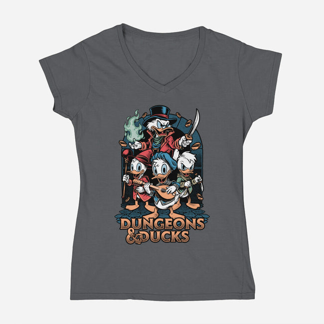 Dungeons And Ducks Cartoon-Womens-V-Neck-Tee-Studio Mootant