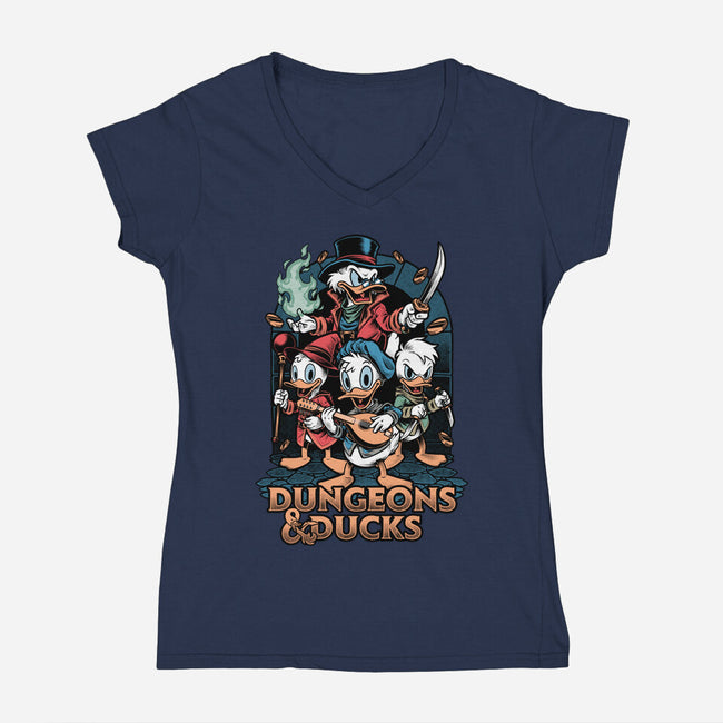 Dungeons And Ducks Cartoon-Womens-V-Neck-Tee-Studio Mootant