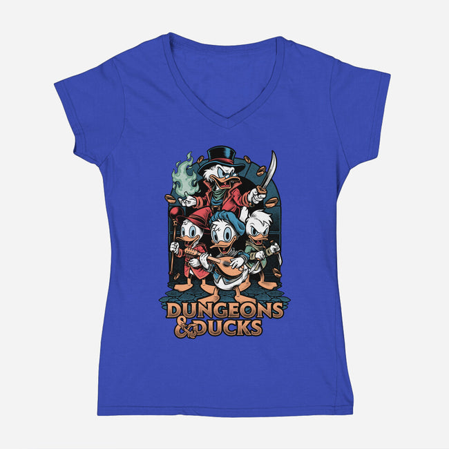 Dungeons And Ducks Cartoon-Womens-V-Neck-Tee-Studio Mootant