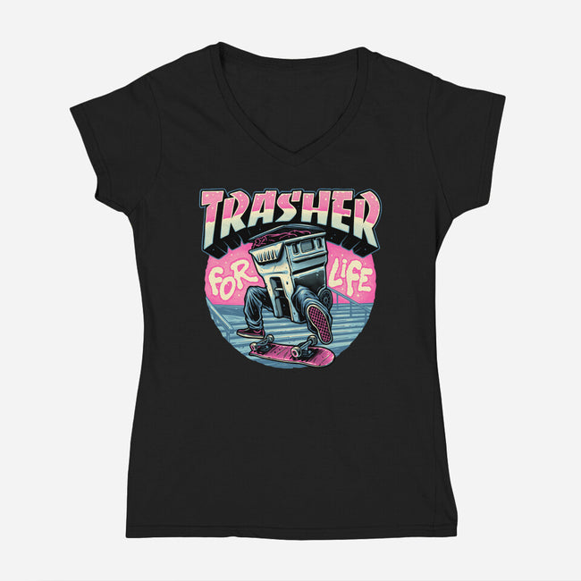 Trasher For Life-Womens-V-Neck-Tee-momma_gorilla