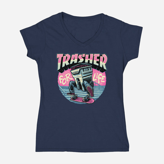Trasher For Life-Womens-V-Neck-Tee-momma_gorilla