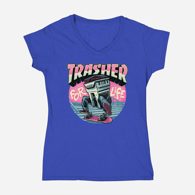 Trasher For Life-Womens-V-Neck-Tee-momma_gorilla
