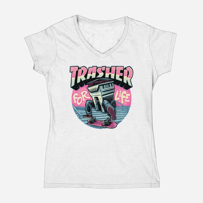 Trasher For Life-Womens-V-Neck-Tee-momma_gorilla