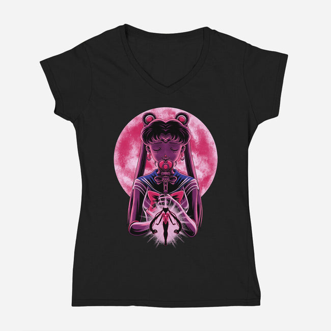 Heart Moon Wand-Womens-V-Neck-Tee-rmatix