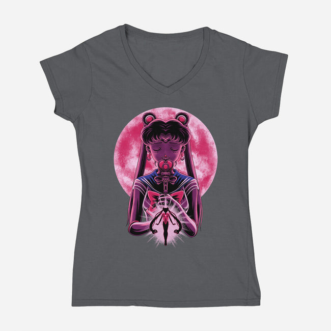 Heart Moon Wand-Womens-V-Neck-Tee-rmatix
