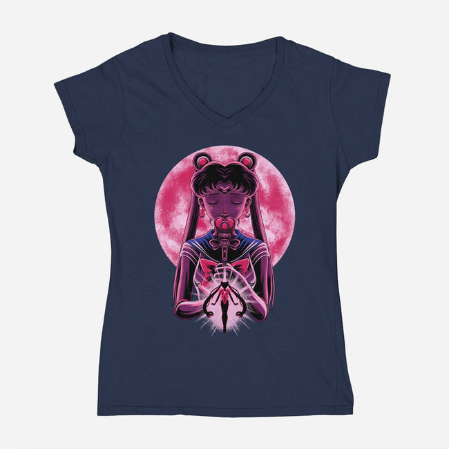 Heart Moon Wand-Womens-V-Neck-Tee-rmatix