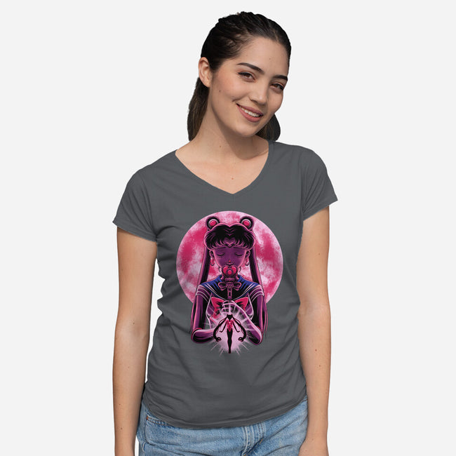 Heart Moon Wand-Womens-V-Neck-Tee-rmatix