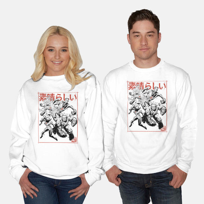 Fantastic Superheroes Sumi-e-Unisex-Crew Neck-Sweatshirt-Astrobot Invention