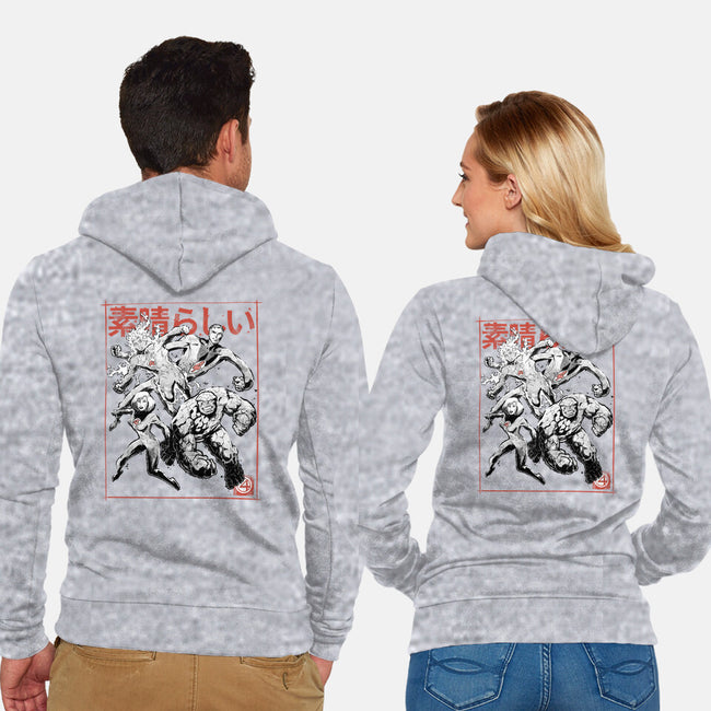 Fantastic Superheroes Sumi-e-Unisex-Zip-Up-Sweatshirt-Astrobot Invention