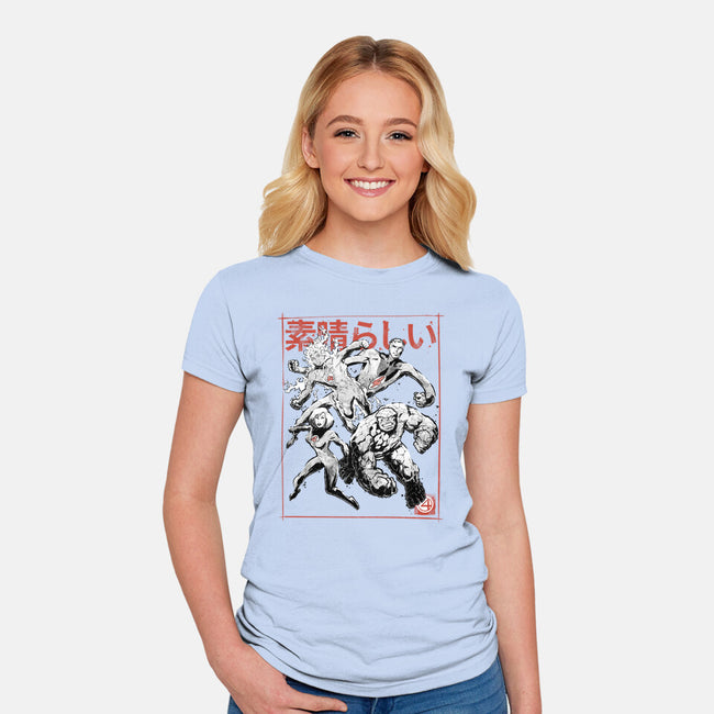 Fantastic Superheroes Sumi-e-Womens-Fitted-Tee-Astrobot Invention