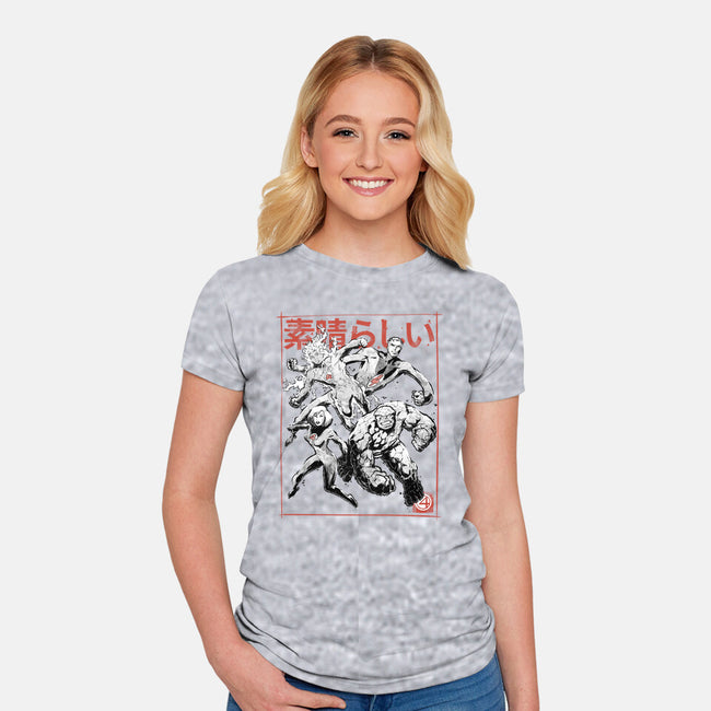 Fantastic Superheroes Sumi-e-Womens-Fitted-Tee-Astrobot Invention