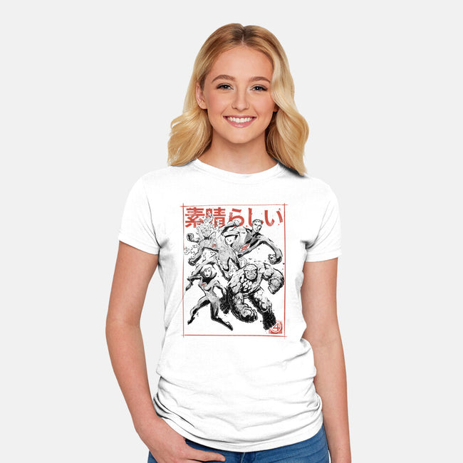 Fantastic Superheroes Sumi-e-Womens-Fitted-Tee-Astrobot Invention