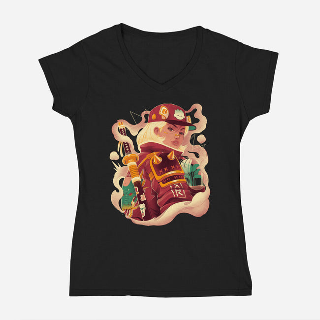 Solar Dragon-Womens-V-Neck-Tee-Bruno Mota