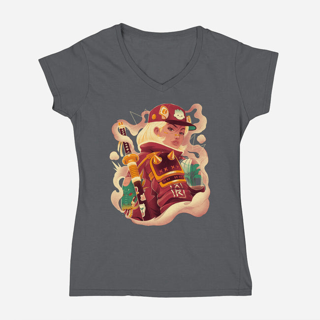 Solar Dragon-Womens-V-Neck-Tee-Bruno Mota