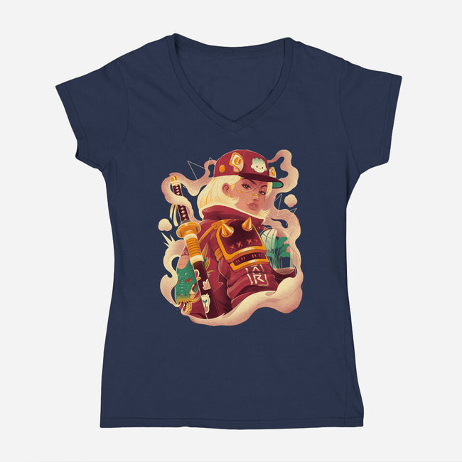 Solar Dragon-Womens-V-Neck-Tee-Bruno Mota