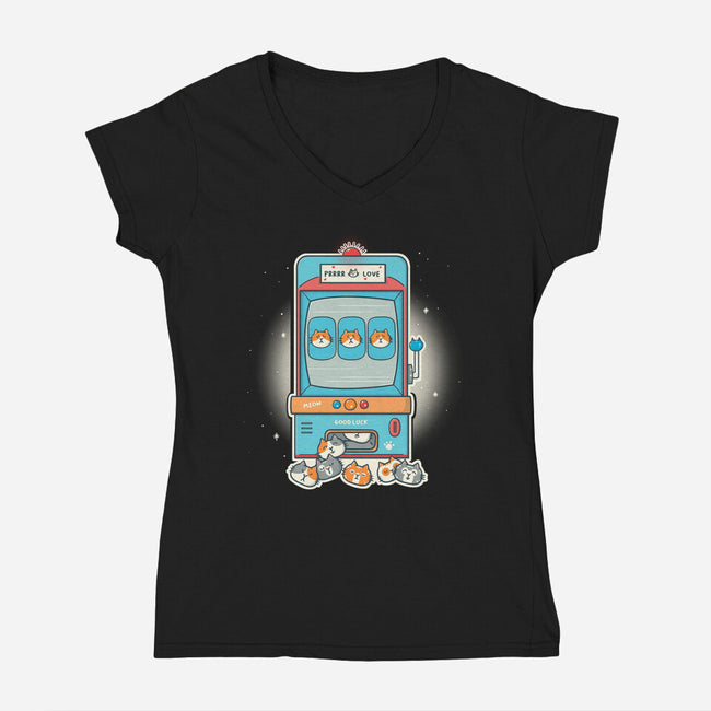 Slot Meowchine-Womens-V-Neck-Tee-Freecheese